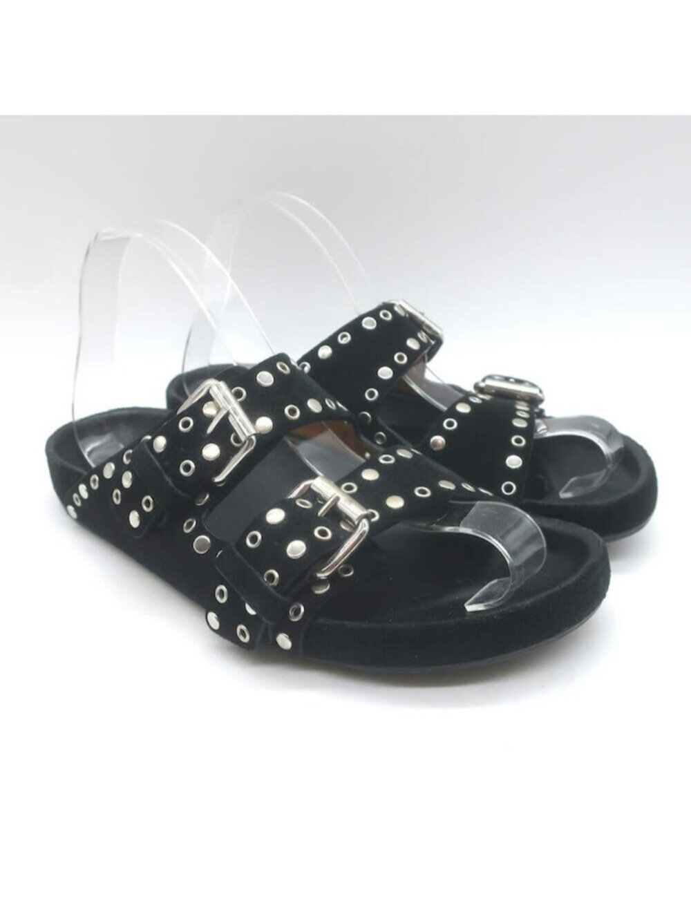 Isabel Marant Lennyo Grommet Studded Slide Sandals Black Suede Size 37